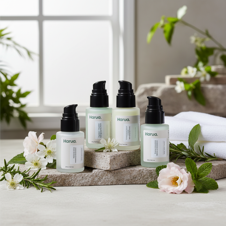 HARUA Mini Skincare Travel Kit – Cleanser, Toner, Day Cream & Retinol Night Cream