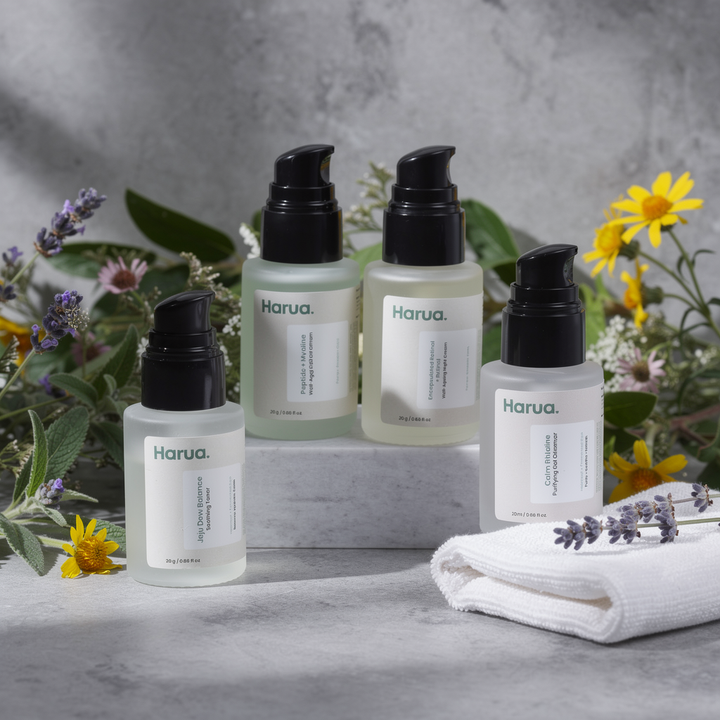 HARUA Mini Skincare Travel Kit – Cleanser, Toner, Day Cream & Retinol Night Cream